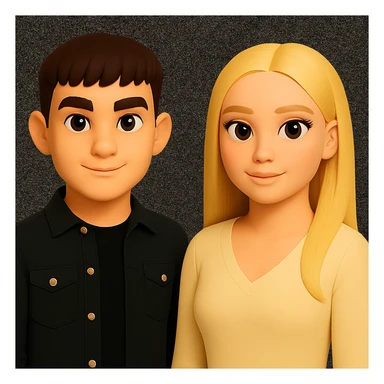 Make the people in the image stand slightly farther apart from each other, preserving the original style and background. sticker