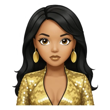 LeToya Luckett with long black hair, gold sequin outfit sticker