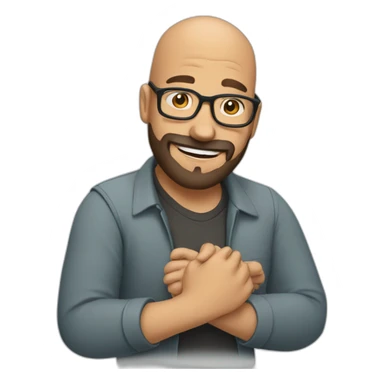 bald man with glasses and beard, rubbing hands and smiling sticker