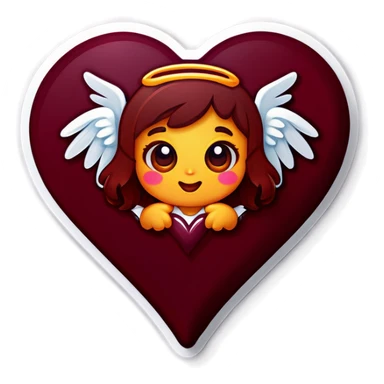 Deep maroon emoji heart with a little angel inside  sticker