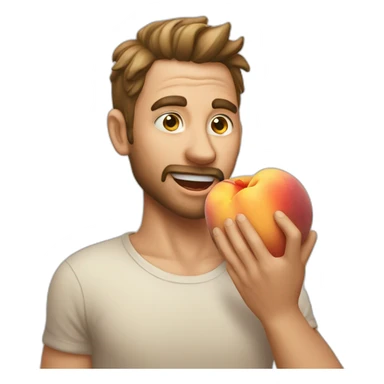A guy bitting a nice peach sticker
