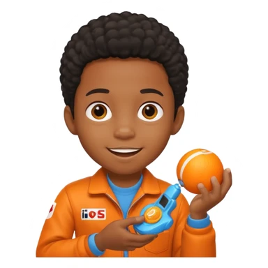black kid playing orange formula 1 toy sticker