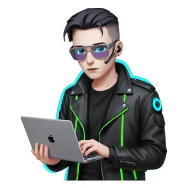 cyber punk man holding laptop sticker