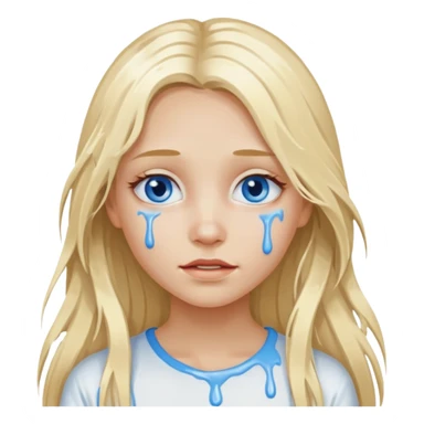 Blonde blue eyed long hair girl emoji with white paint all over its face dripping  sticker