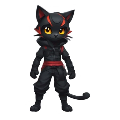 Edgy Shy Anthro Ninja boyish cool pretty dark black Litten-Pokémon-cat-fursona-animal techwear sticker
