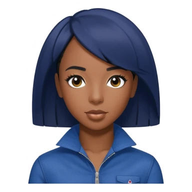 Kelly Rowland with short jet black hair, indigo outfit sticker