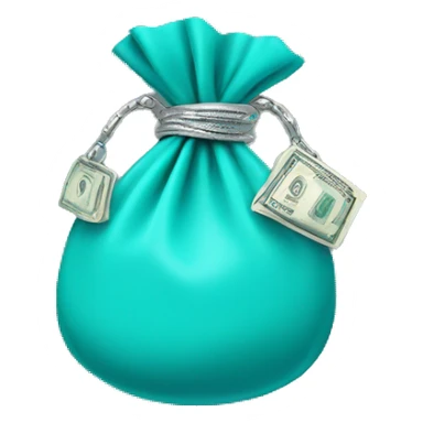 turquoise money bag with silver detail sticker