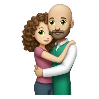 bald bearded dr has green eyes hug long curly brown hair white girl sticker