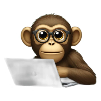 monkey with glasses and beard behind a apple laptop sticker