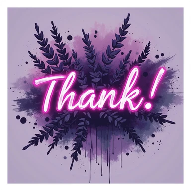 "thank you!" cyberpunk style text splash overlay lavender, streamer overlay, brush-font sticker