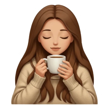 long brown hair woman closed eyes hiding under a cozy wool beige blanket, holding cup of coffee, autumn mood sticker