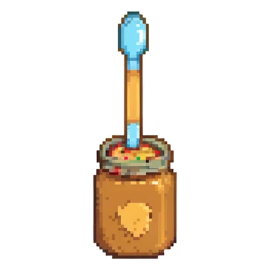 pixel art style peanut butter spoon, minimal and cute sticker
