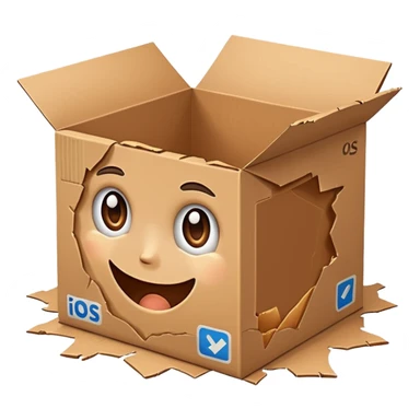 Generate a realistic emoji-style of a package being damaged sticker