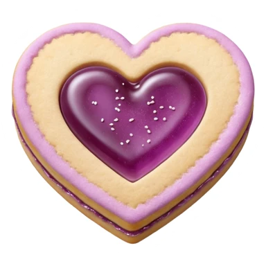 Realistic shortbread cookie in the shape of a heart with mauve jelly middle filling and sprinkled powder sugar on top. sticker