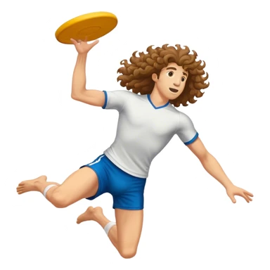 an ultimate frisbee player (with long, curly hair) leaping to catch the disc high in the air sticker
