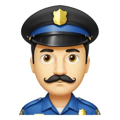 đàn ông 50 tuổi, da vàng, có ria mép màu đen, tóc ngắn, đội mũ cảnh sát màu đen, mặt nghiêm túc sticker