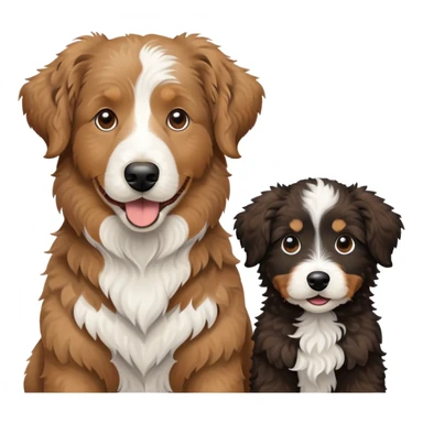 2 dogs, one is a light brown Aussie doodle. the other is a All black Berenedoodle with white eyebrows . Make both same size sticker