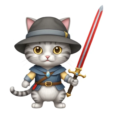 Cat held a sword and wearing a hat sticker
