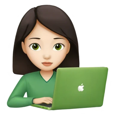 Long brunette Asian girl with green laptop  sticker