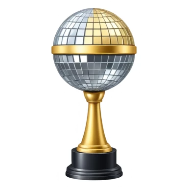 Tall Competition trophy with a silver disco ball on top sticker