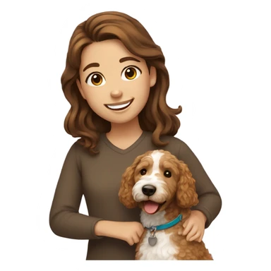 smiling girl with brown hair and golden doodle sticker