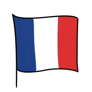 hand-drawn doodle style French flag with blue, white, and red vertical stripes sticker