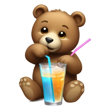 Cute bear grabbing a glass of drink with a straw sticker