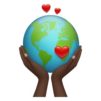 hands holding earth with red heart sticker