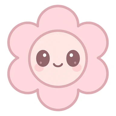 kawaii style icon of a pink flower with a cute face, soft pinks sticker
