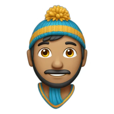 Indian man with bobble hat blue sticker