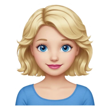 Girl Blonde short wavy hair,  blue eyes, cute blue top, long lashes, pink lips, smiling, one hand 🤷🏼‍♀️  sticker