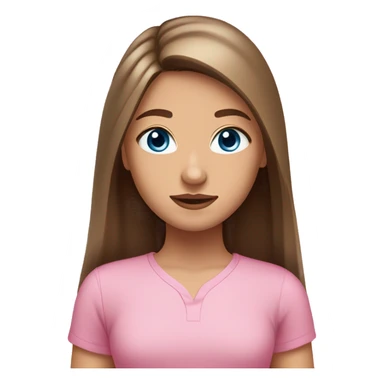 A girl with grey blue eyes, and long brown straight hair, and a middle part, and pink shirt, and medium fair skin sticker