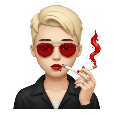 boy high fashion model with piercing sunglasses blood smoking cigarette sticker