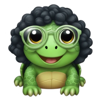 Cute Turtle with glasses and long black curly hair sticker