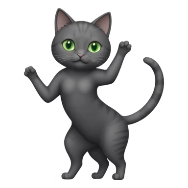 full body gorgeous solid dark grey cat with green eyes, white paws and white whiskers stretching sticker