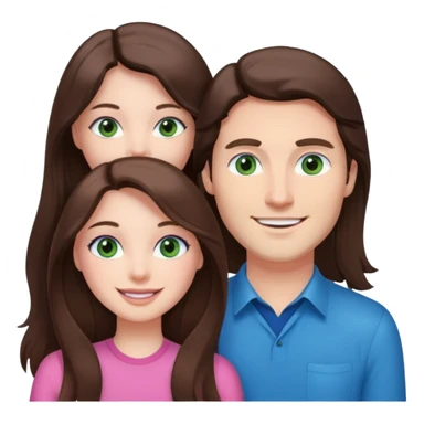 pink polaroid photo of a couple thats white with long brunette hair blue eyes and a white guy with brunette hair and green eyes sticker