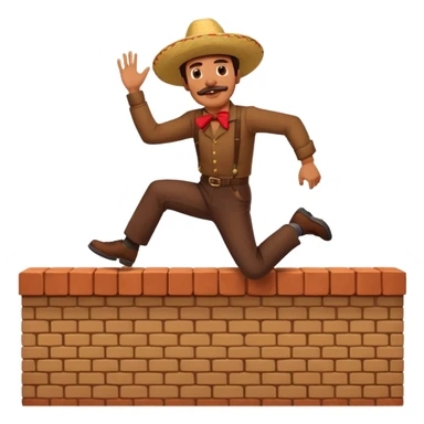 Mexican mustache man jumping over brick wall sticker