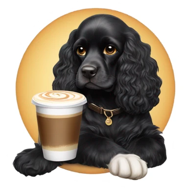 Black cocker spaniel drinking capucino sticker