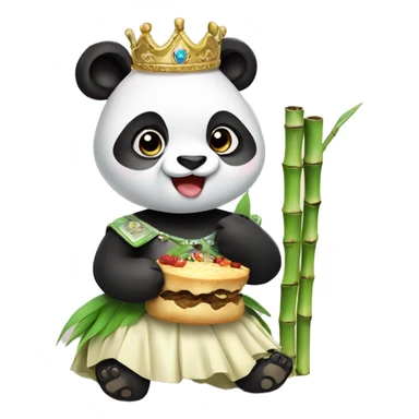 panda with skirt and princesa crown eating a bamboo sticker