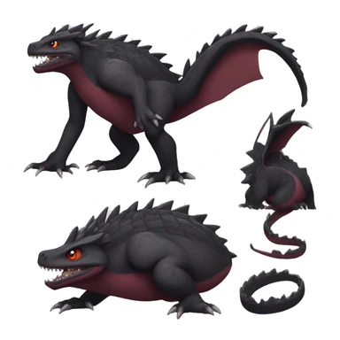 cool edgy black and maroon Dark-type nargacuga reptile Pokémon full body sticker