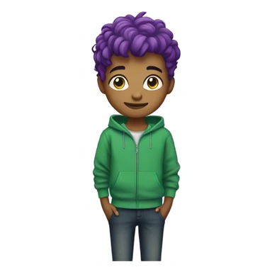 Purple hair boy green zipper sweatshirt tatto sticker
