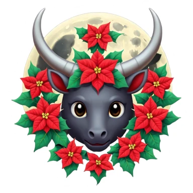 Dark moon with horns and pointsettias  sticker