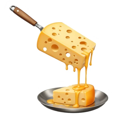 a half vertical  wheel of cheese being scraped with a metal spatula, melted cheese flowing, warm golden colors, modern emoji style, clean outlines, transparent background sticker