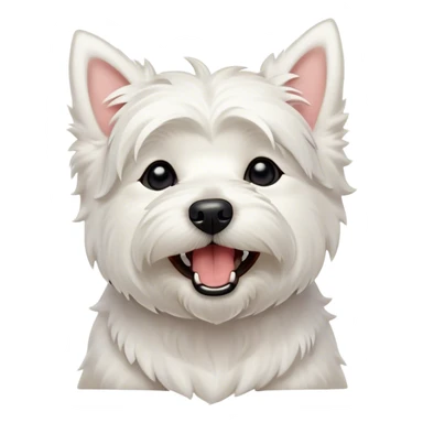 Cinematic Cute Yawning West Highland White Terrier Portrait Emoji, Head tilted slightly with a dramatic, wide-open yawn, showcasing a soft, fluffy white coat with floppy ears slightly drooping and round dark eyes barely open in drowsy contentment, Simplified yet irresistibly adorable features, highly detailed, glowing with a soft, cozy glow, high shine, relaxed yet expressive, stylized with a touch of whimsy, bright and endearing, soft glowing outline, capturing the essence of a sleepy yet affectionate companion, so drowsy it feels like it could stretch out of the screen and curl up for a nap! sticker
