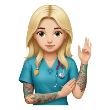 blonde girl with long hair and arm tattoos with scrubs sticker