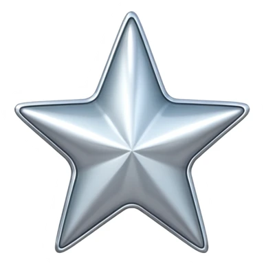 Chrome silver star emoji, iOS emoji style, glossy metallic surface, soft reflections, minimalistic, centered, clean white background, high detail, smooth gradients sticker