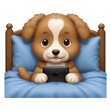  puppy in bed with phone sticker