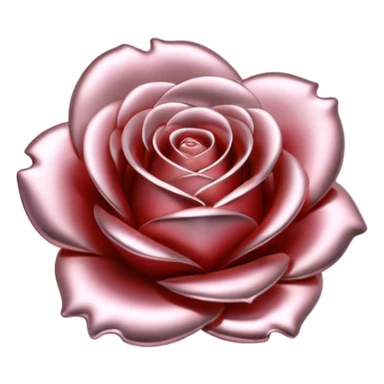 A rose emoji made of liquid silver metal, smooth metallic petals, reflective chrome surface, soft gradients, elegant shape, minimalistic iOS emoji style, centered, clean white background, realistic highlights, no text sticker