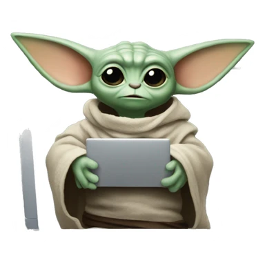 Grogu from Star Wars with a laptop sticker