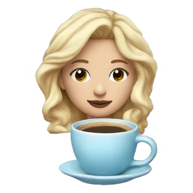 blonde girl with light blue eyes inside a Christmas blanket sipping coffee eyes closed with soft makeup sticker